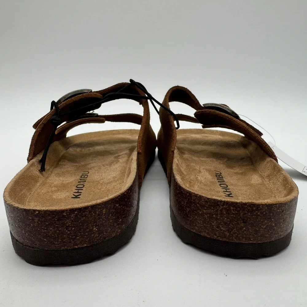 Khombu Asheville Brown Suede Double Buckle Slide Sandals Women's Size 8 NEW